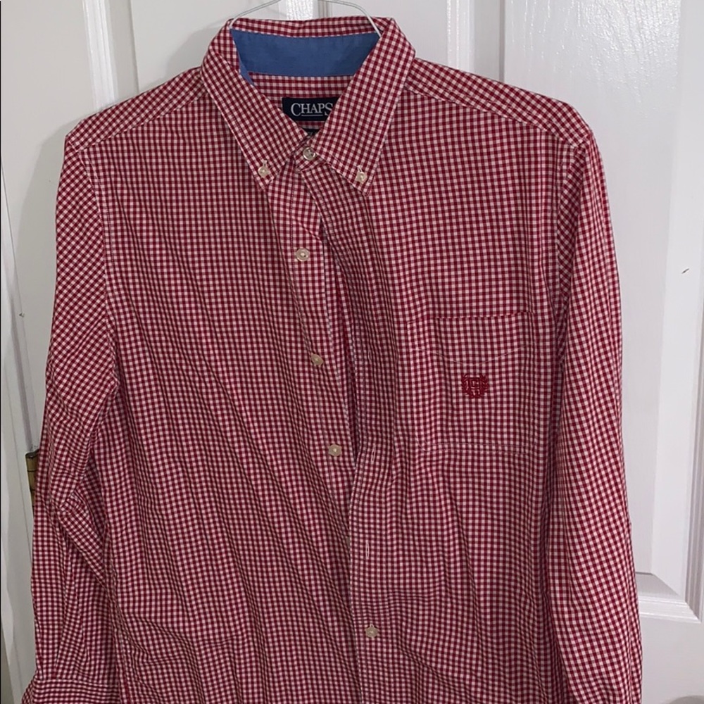 Chaps Classic Fit Red Checkered Medium Button Down